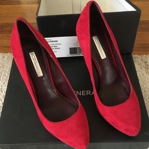 Brand New Never Worn Red Suede BCBG 4.5" Heels